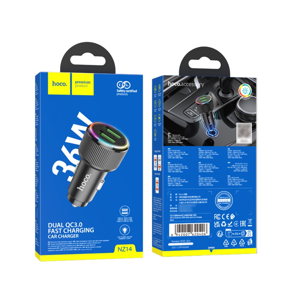 Автомобильное зарядное устройство Hoco NZ14 2 USB PD 36W black