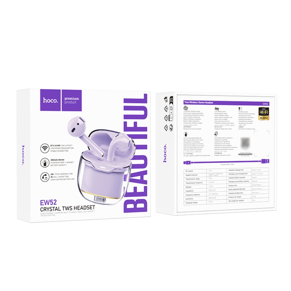 Беспроводные TWS наушники Hoco EW52 вкладыши purple