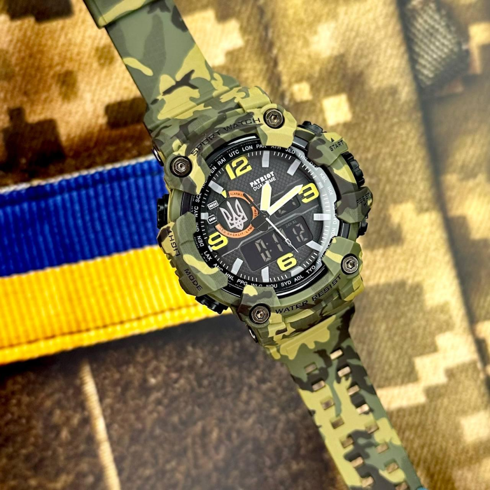 Годинник наручний Patriot 002CMGRUASI Тризуб срібло Зелений камуфляж + Коробка.