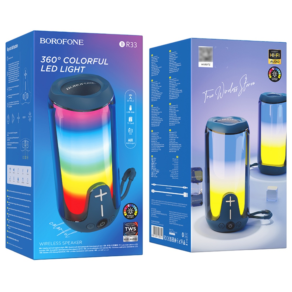 Портативная Bluetooth колонка Borofone BR33 TWS с LED подсветкой navy blue