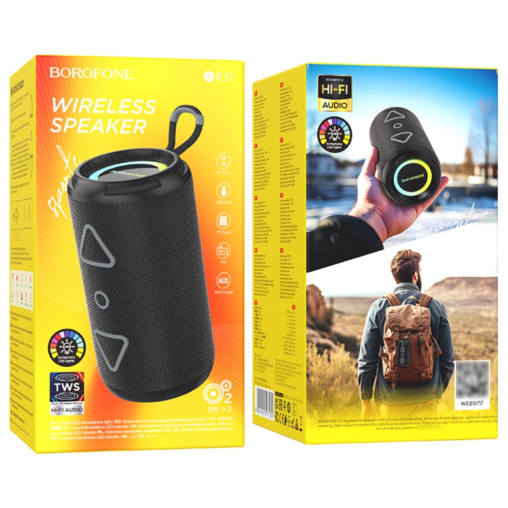 Портативная Bluetooth колонка Borofone BR37 TWS с LED подсветкой black