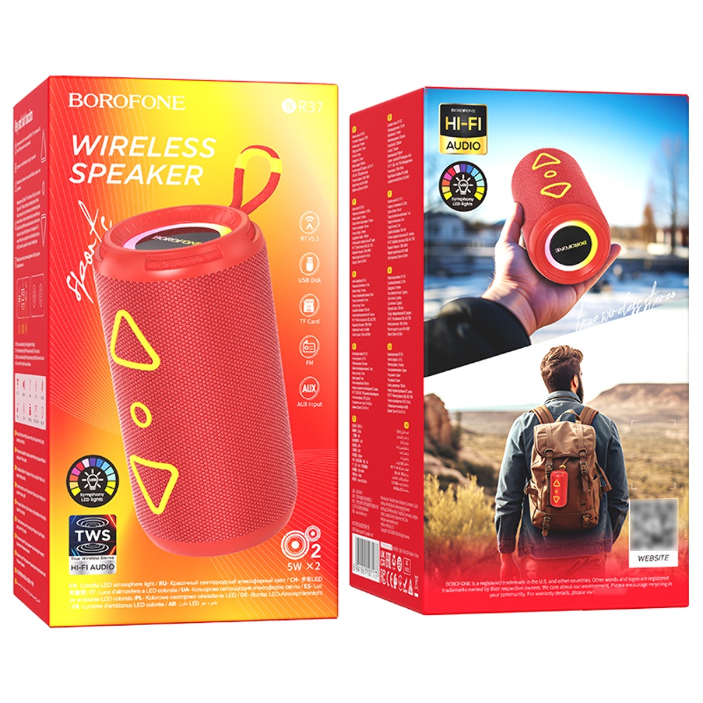 Портативная Bluetooth колонка Borofone BR37 TWS с LED подсветкой red