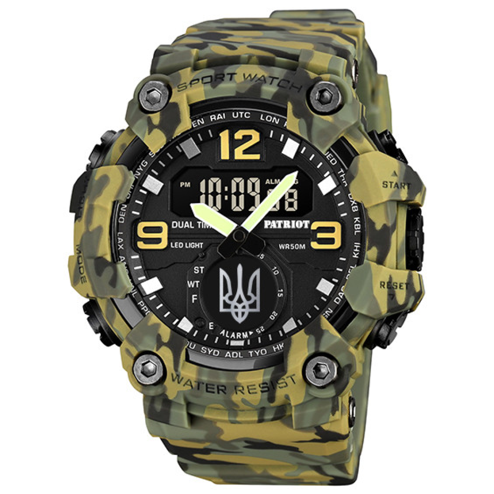 Годинник наручний Patriot 003CMGRUASI Тризуб срібло Зелений камуфляж + Коробка.
