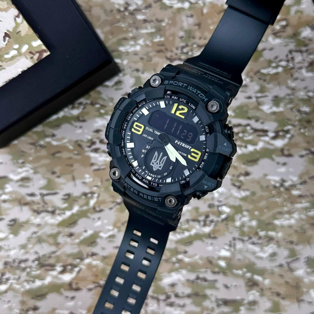 Годинник наручний Patriot 003BKUASI Тризуб срібло Чорні + Коробка.
