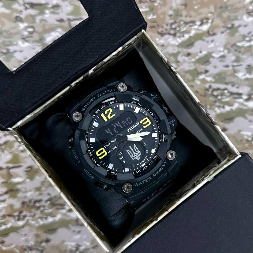Годинник наручний Patriot 003BKUASI Тризуб срібло Чорні + Коробка.