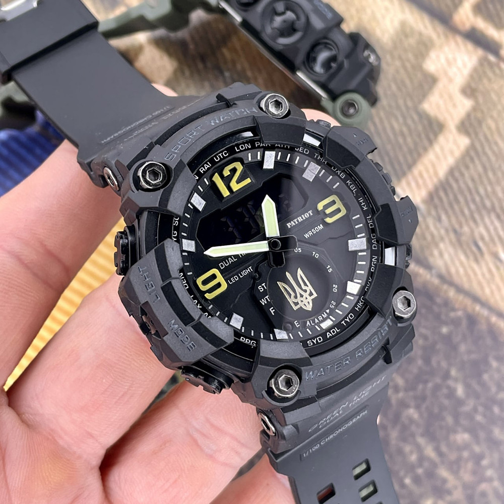 Годинник наручний Patriot 003BKUAGD Тризуб золото Чорні + Коробка.