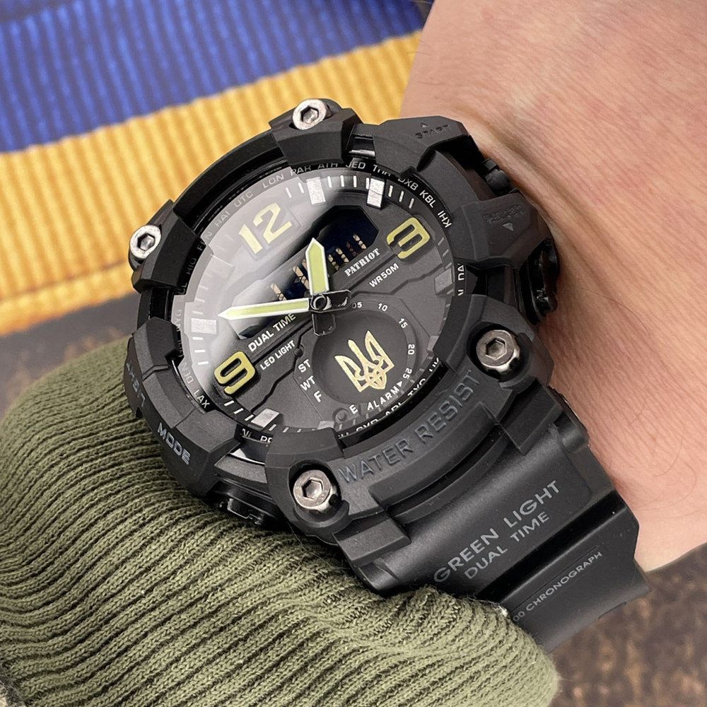 Годинник наручний Patriot 003BKUAGD Тризуб золото Чорні + Коробка.