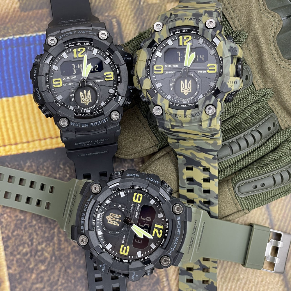 Годинник наручний Patriot 003BKUAGD Тризуб золото Чорні + Коробка.