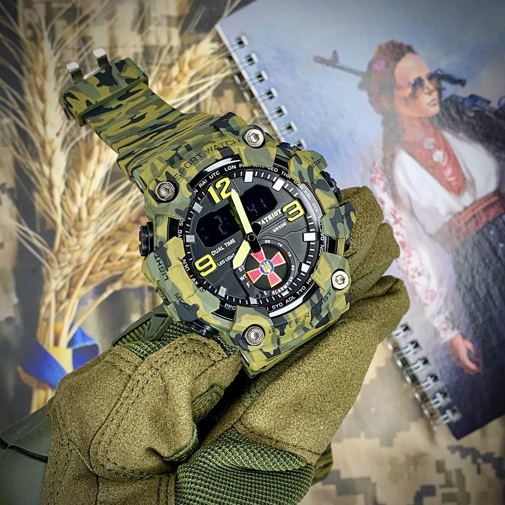 Годинник наручний Patriot 004CMGRSU ЗСУ Зелений камуфляж + Коробка.