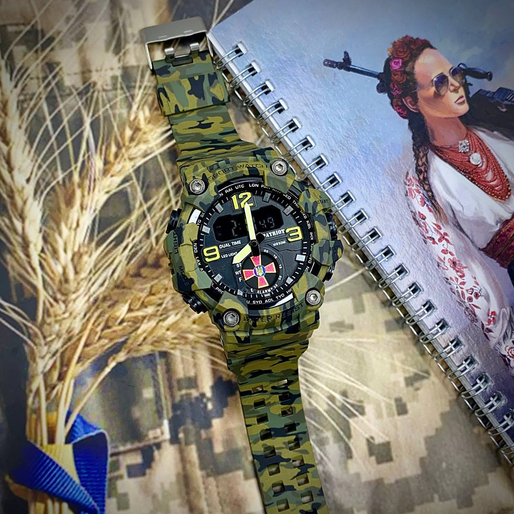 Годинник наручний Patriot 004CMGRSU ЗСУ Зелений камуфляж + Коробка.