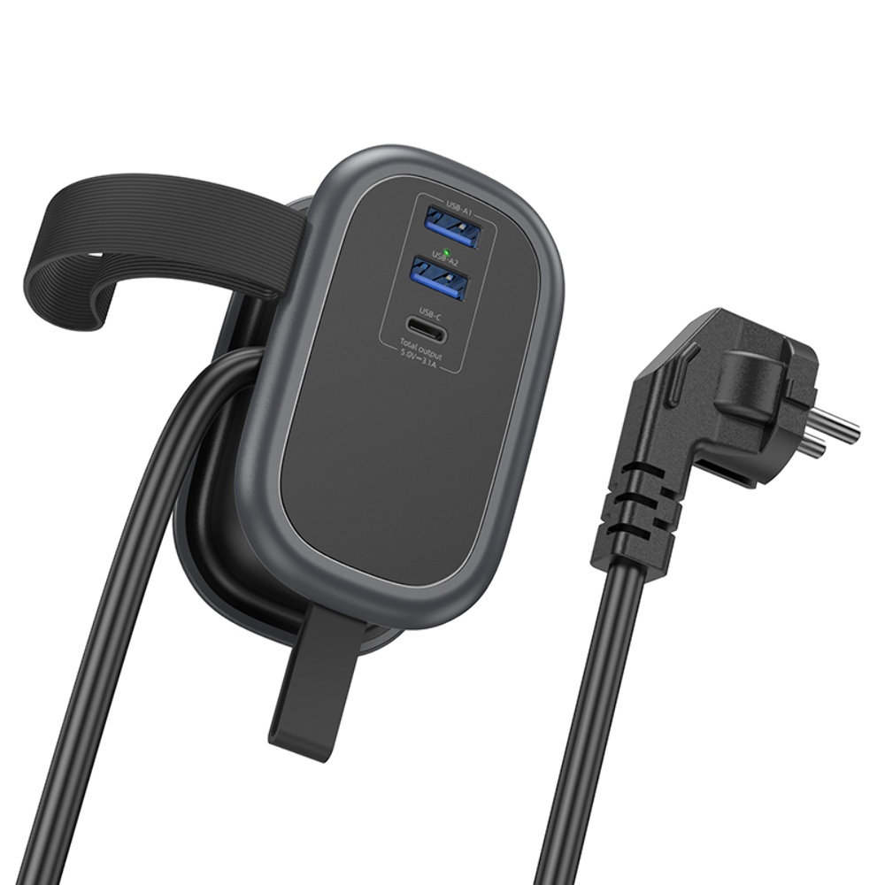 Сетевое зарядное устройство удлинитель Hoco NS6 2 USB/ Type-C 1 розетка 1.1m black