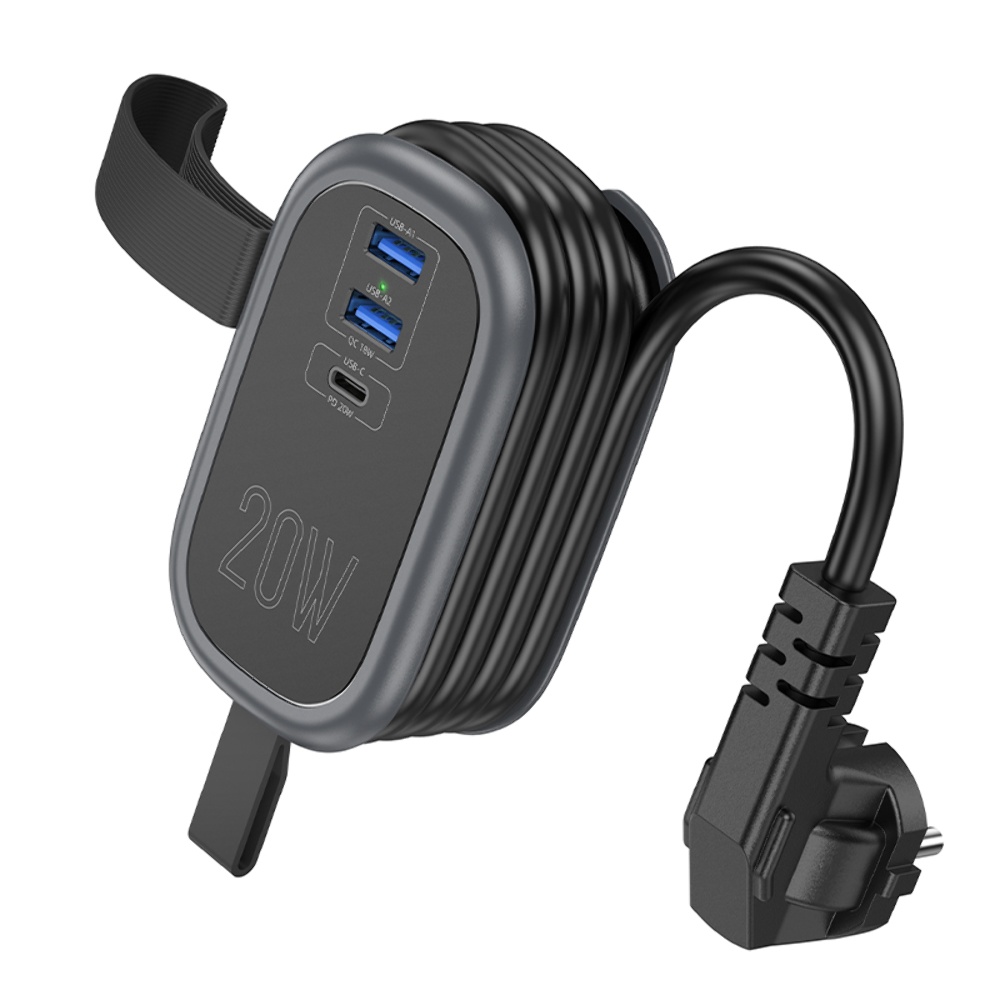 Сетевое зарядное устройство удлинитель Hoco NS7 2 USB/ Type-C PD 20W 1 розетка 1.1m black