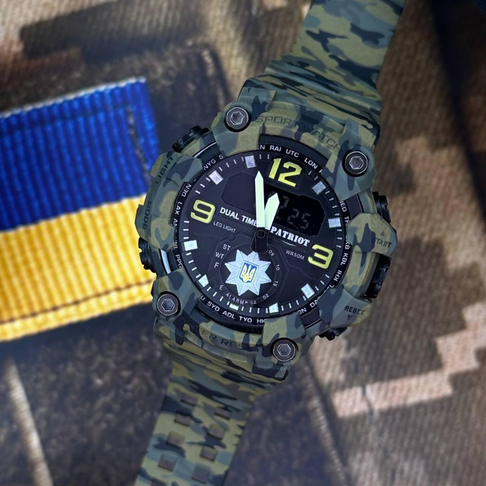 Годинник наручний Patriot 004CMGRPO Поліція Зелений камуфляж + Коробка
