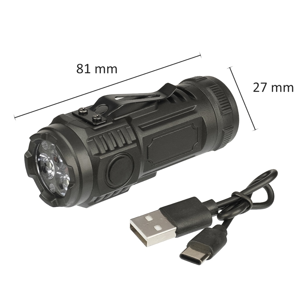 LED фонарик аккумуляторный KJ-6831 тройной 400 mAh, с дополнительной боковой подсветкой black
