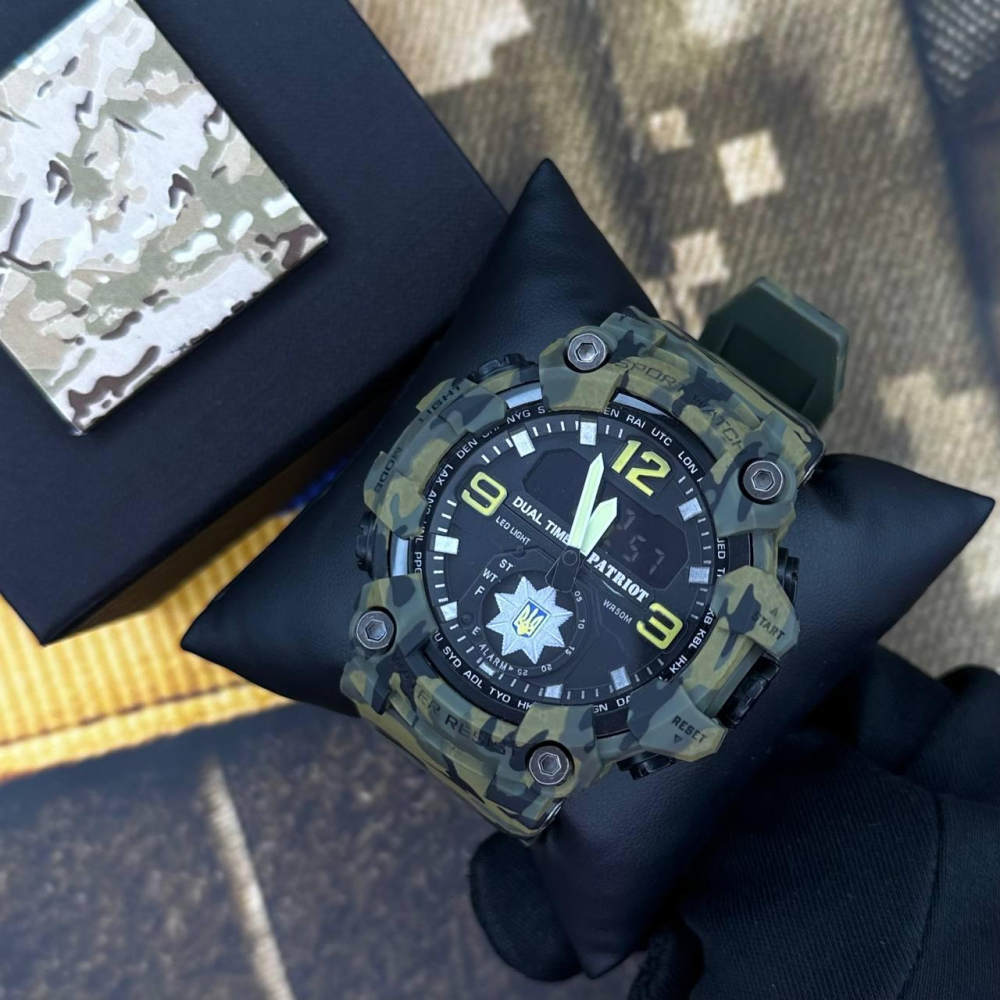 Годинник наручний Patriot 004CMGRPO Поліція Зелений камуфляж + Коробка