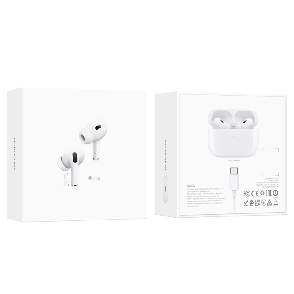 Беспроводные TWS наушники Borofone BW63 вакуумные white