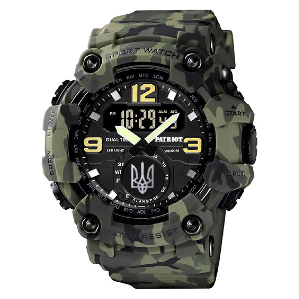 Годинник наручний Patriot 004CMGRUASI Тризуб срібло Зелений камуфляж + Коробка.