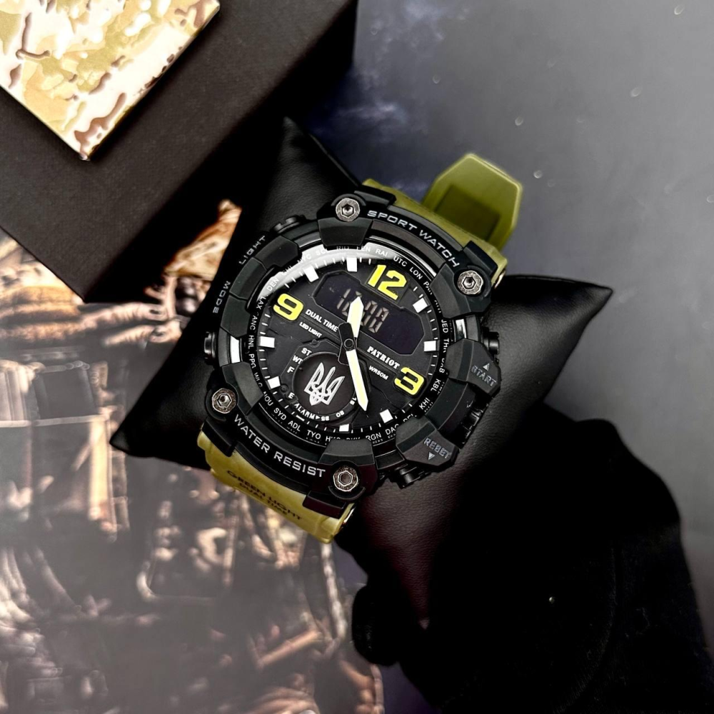 Годинник наручний Patriot 004AGUASI Тризуб срібло Зелені + Коробка.