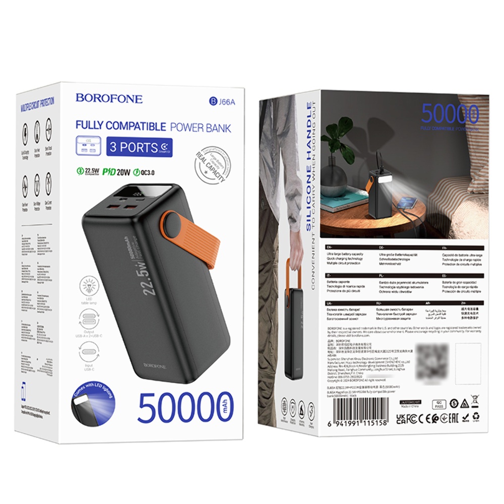 Power bank Borofone BJ66A 50000mAh 22.5W PD 20W black
