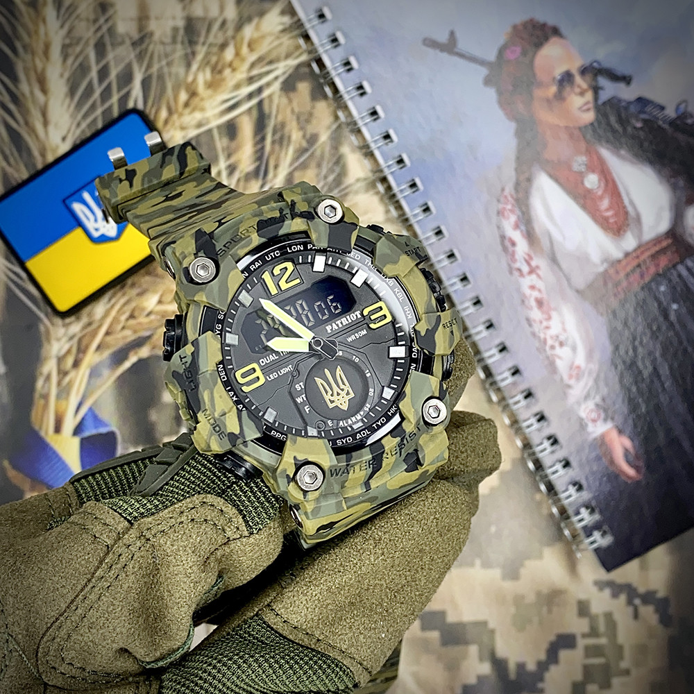 Годинник наручний Patriot 004CMGRUAGD Тризуб золото Зелений камуфляж + Коробка.