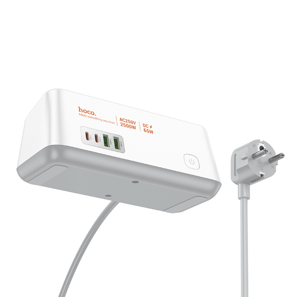 Сетевое зарядное устройство удлинитель Hoco AC23 2 USB/ 2 Type-C PD 65W 3 розетки 2m white