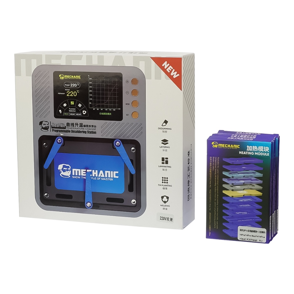 Преднагреватель с ЖК дисплеем Mechanic Heat Kit i15 для ремонта плат, с реболлинг-платформами и BGA трафаретами iPhone X-15 Pro Max