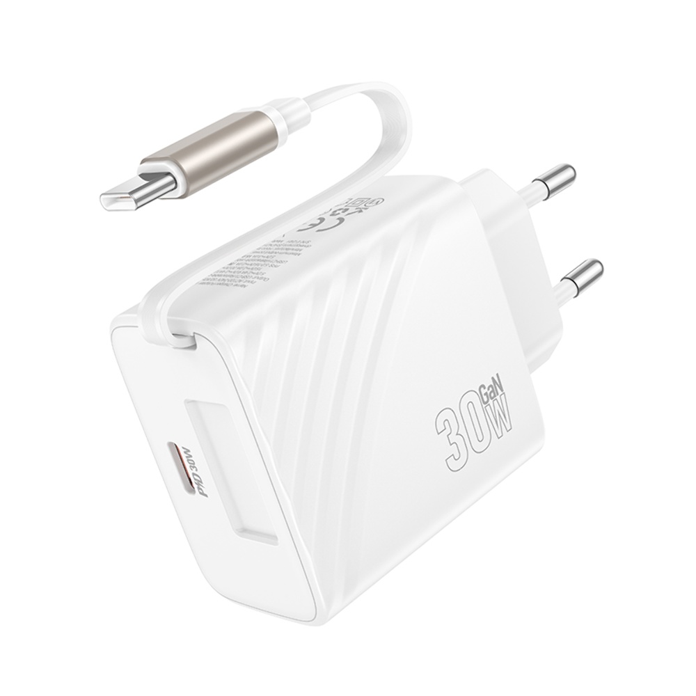 Сетевое зарядное устройство Hoco N58 Type-C PD 30W + кабель Type-C white