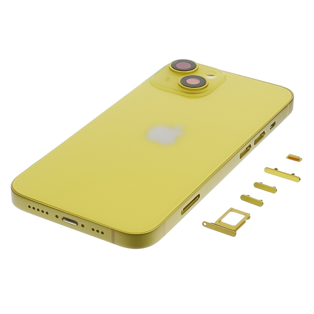 Корпус для Apple iPhone 14 Yellow (жёлтый) с задним стеклом, рамкой и стеклом камеры