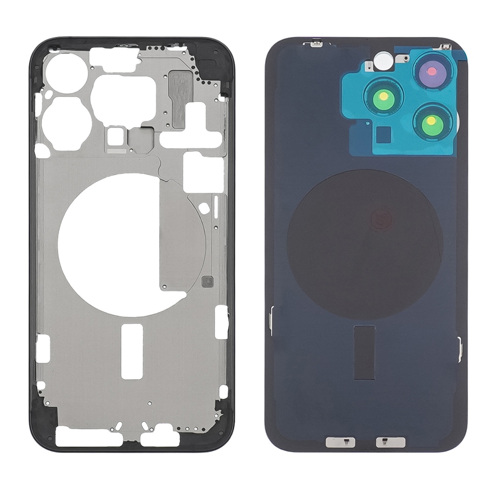 Корпус для Apple iPhone 15 Pro Max Black Titanium (чёрный) с задним стеклом, рамкой и стеклом камеры