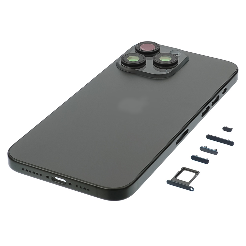 Корпус для Apple iPhone 15 Pro Max Black Titanium (чёрный) с задним стеклом, рамкой и стеклом камеры