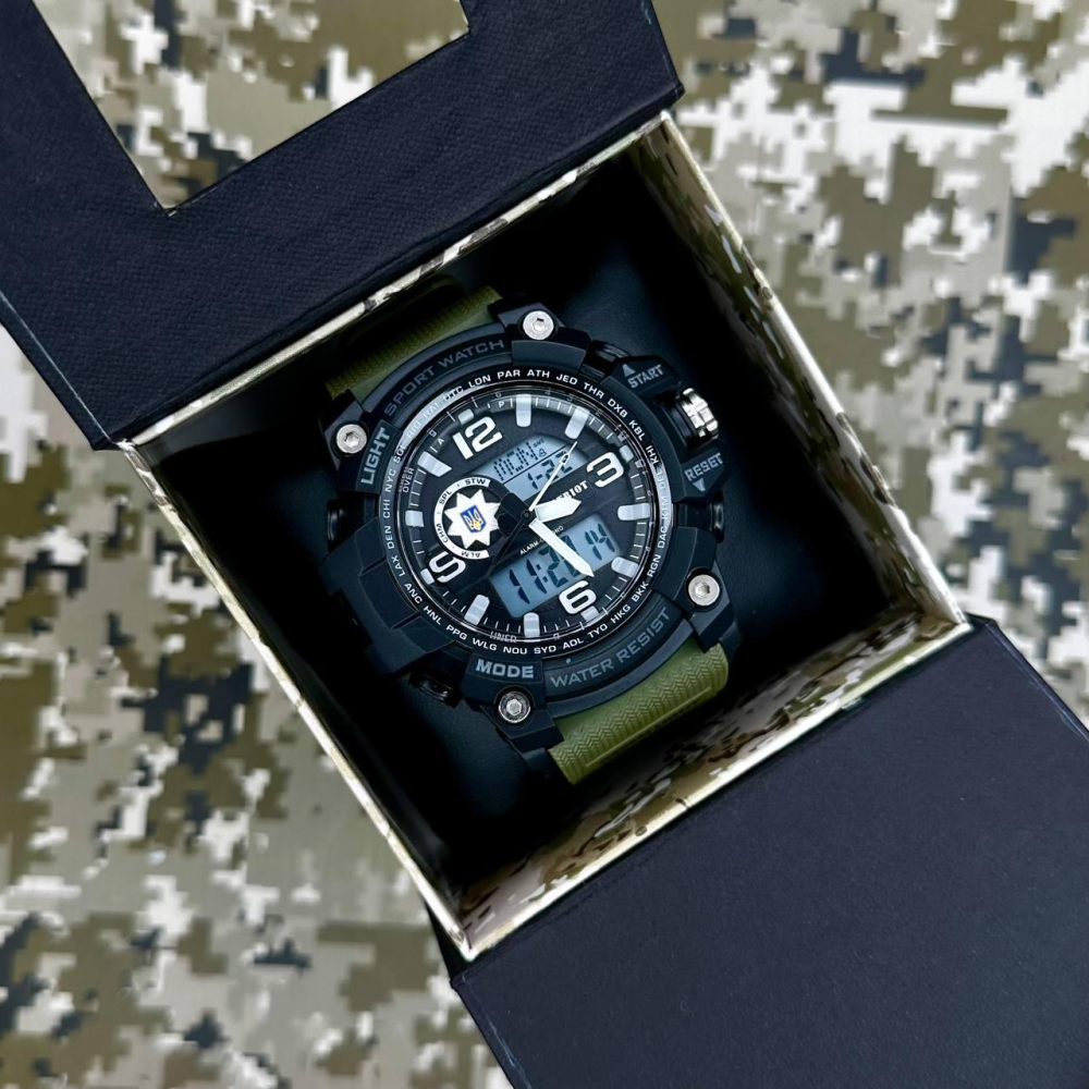 Годинник наручний Patriot 012AGPO Поліція Чорні з зеленим + Коробка.