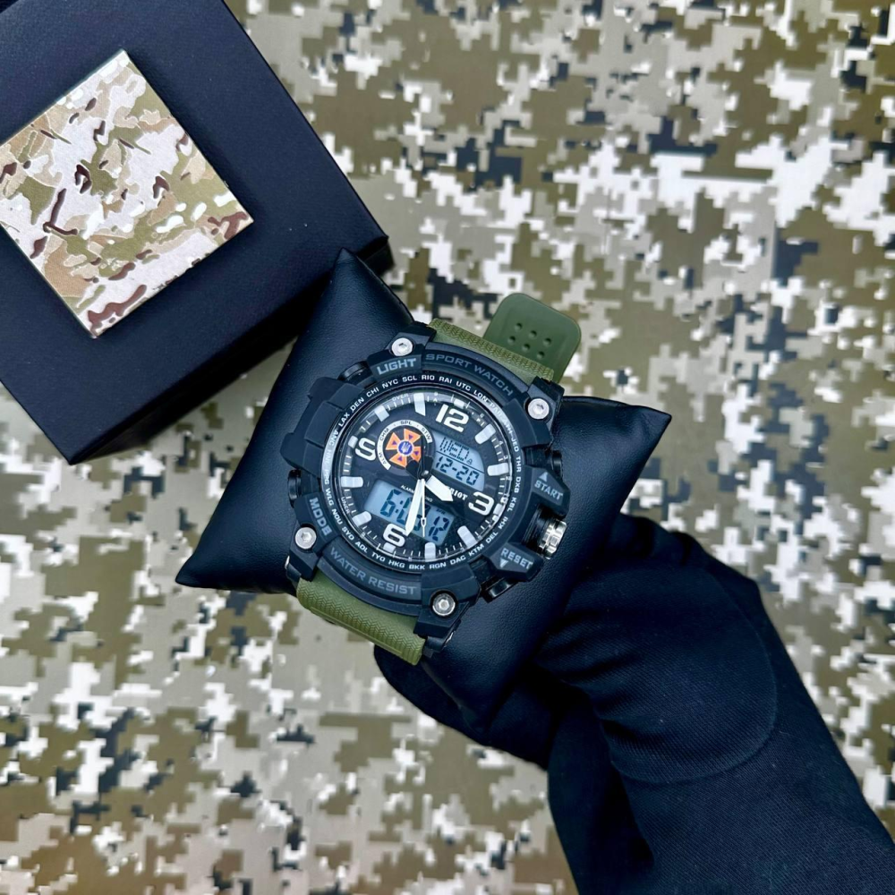 Годинник наручний Patriot 012AGDSNS ДСНС Чорні з зеленим + Коробка.