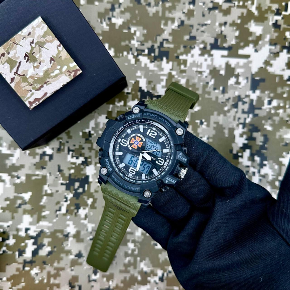 Годинник наручний Patriot 012AGDSNS ДСНС Чорні з зеленим + Коробка.