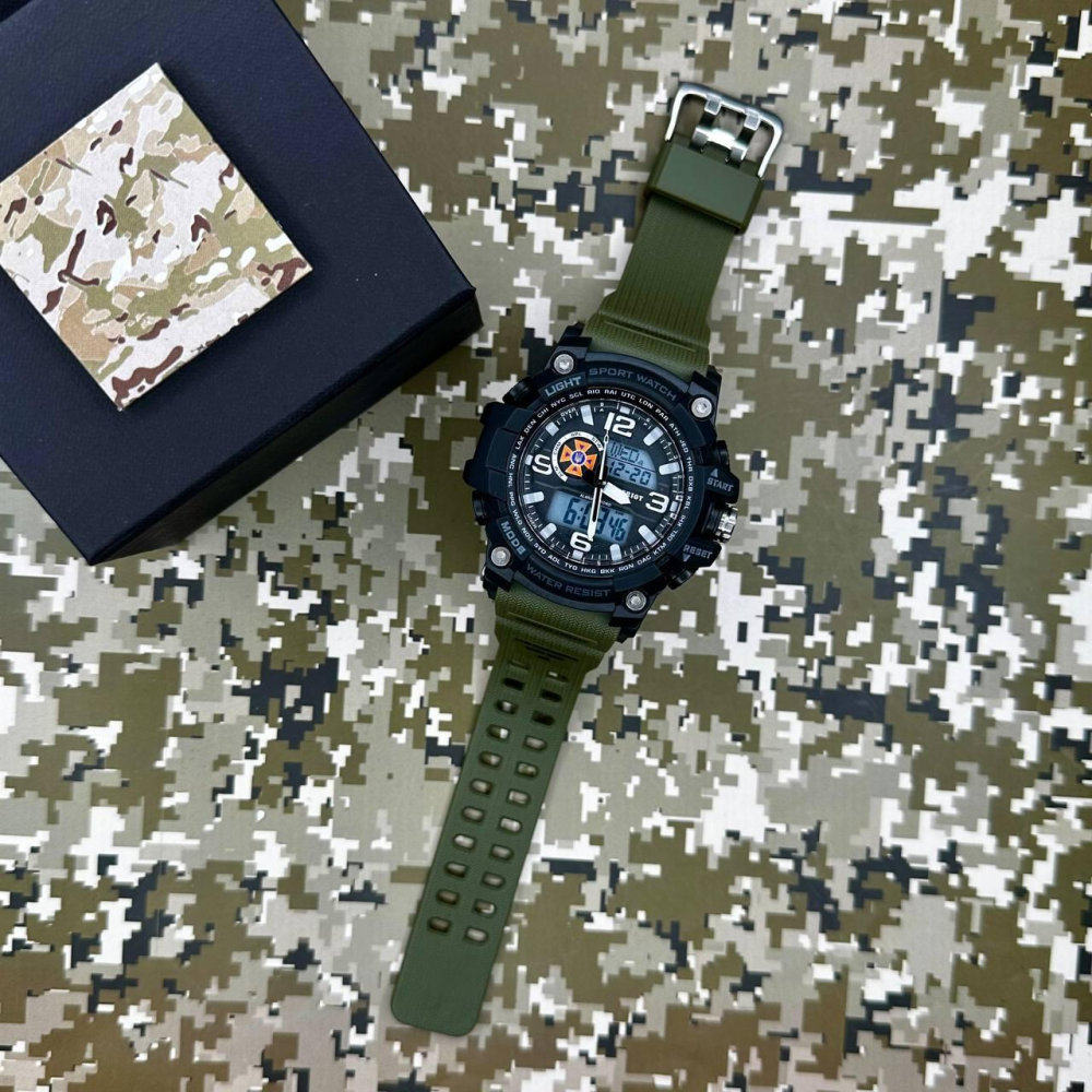 Годинник наручний Patriot 012AGDSNS ДСНС Чорні з зеленим + Коробка.
