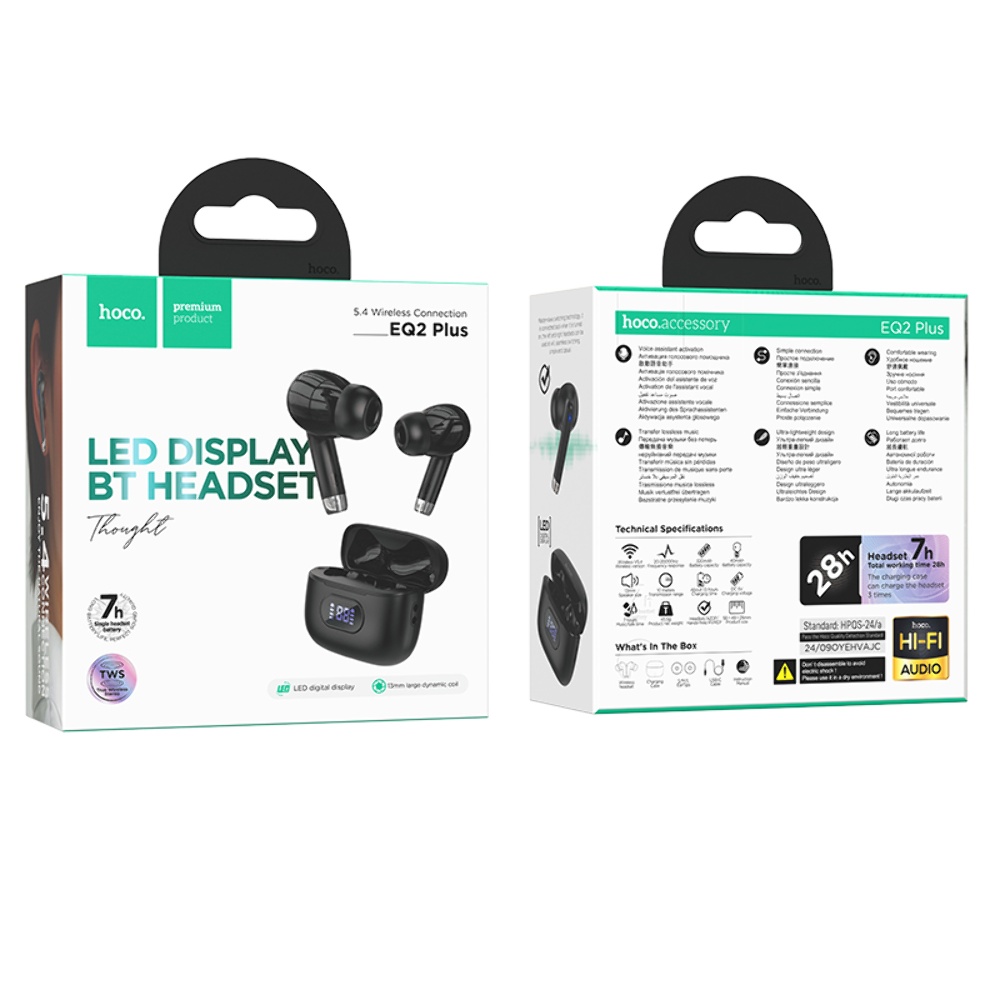 Беспроводные TWS наушники Hoco EQ2 Plus вакуумные black