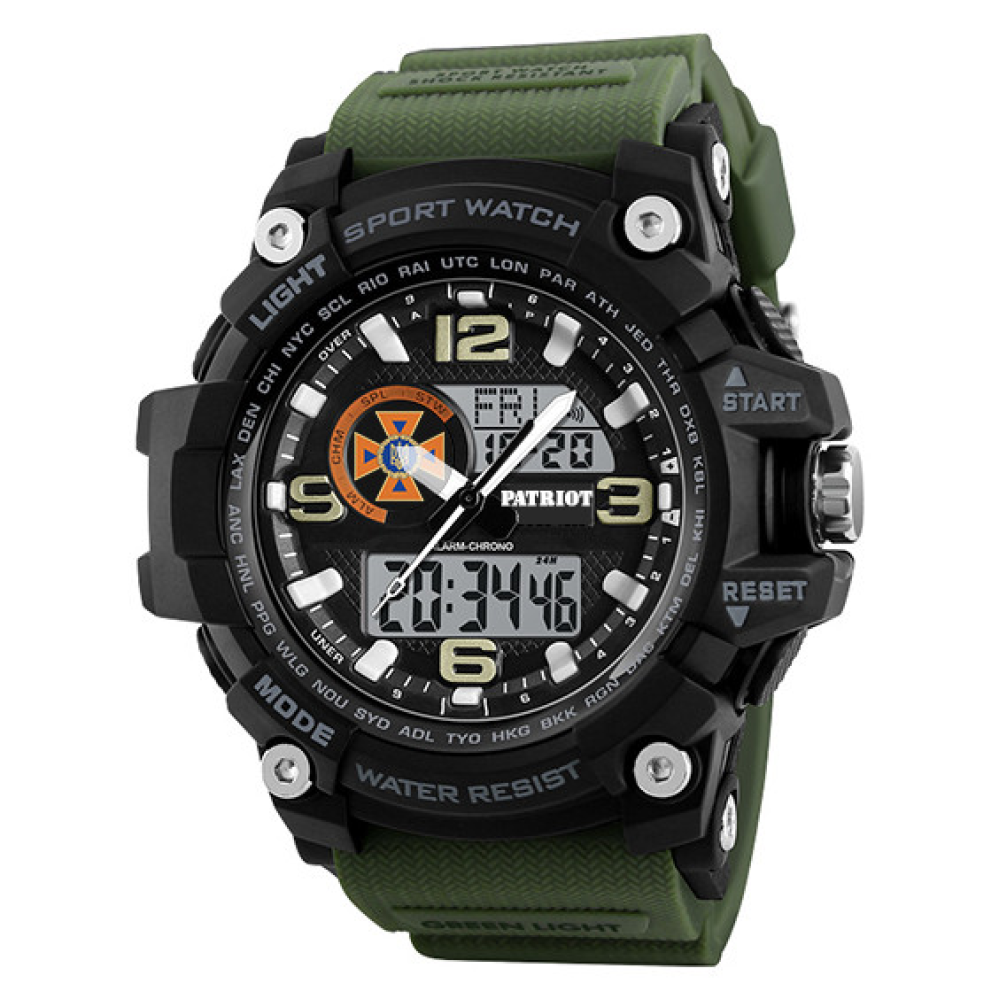 Годинник наручний Patriot 012AGDSNS ДСНС Чорні з зеленим + Коробка.