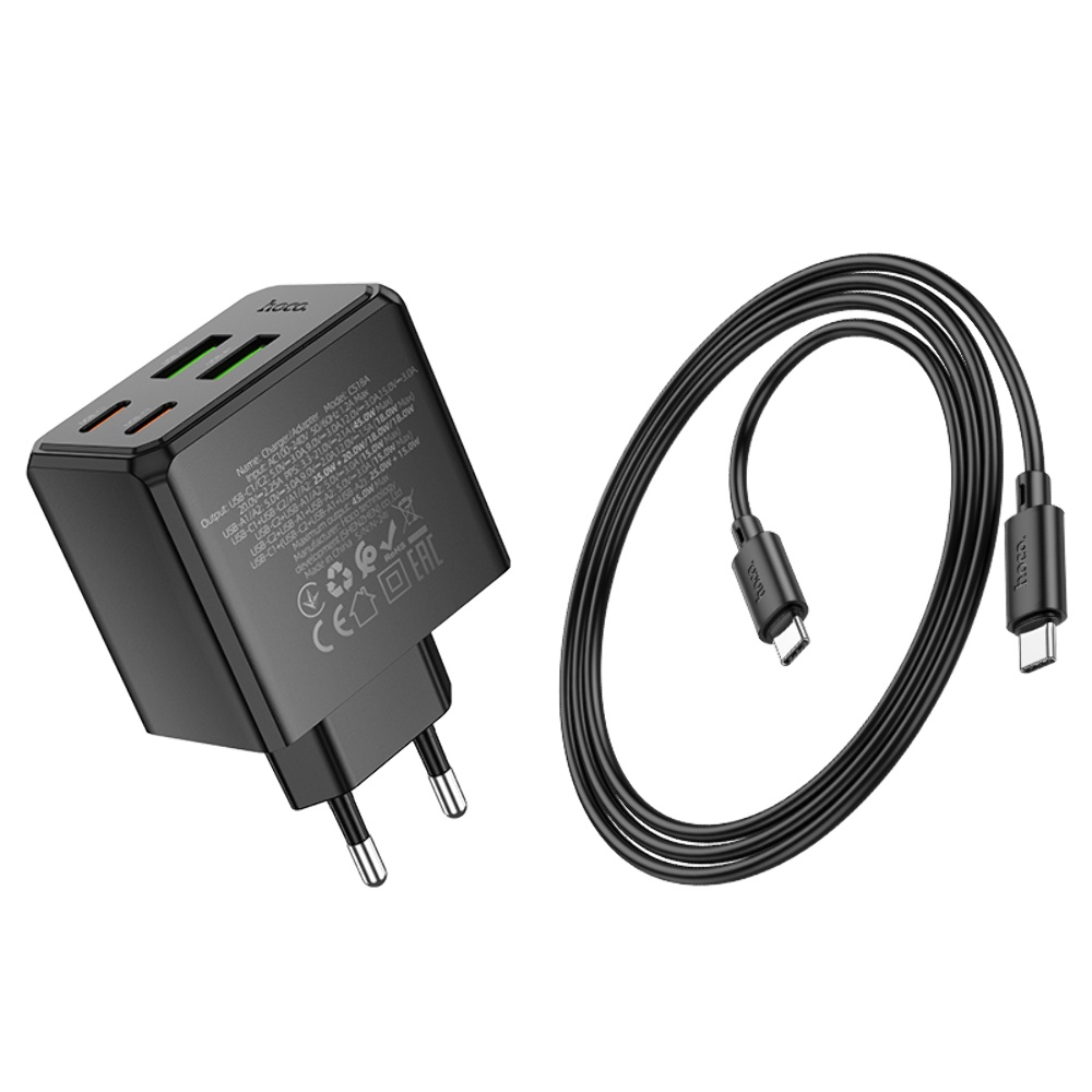Сетевое зарядное устройство Hoco CS18A 2 USB/ 2 Type-C PD 45W black + кабель Type-C to Type-C