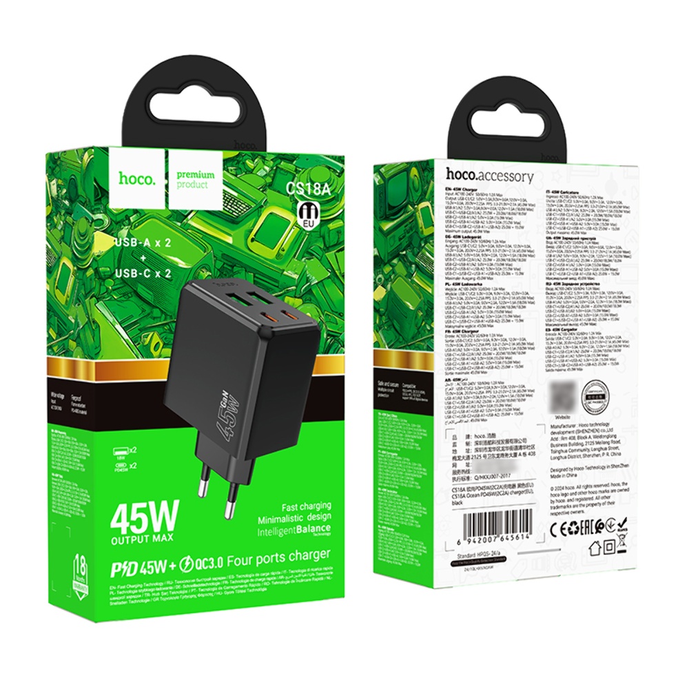 Сетевое зарядное устройство Hoco CS18A 2 USB/ 2 Type-C PD 45W black