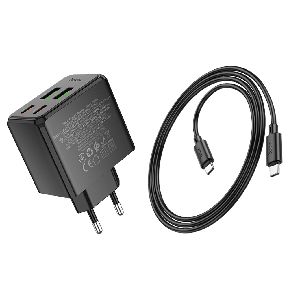 Сетевое зарядное устройство Hoco CS19A 2 USB/ 2 Type-C PD 65W black + кабель Type-C to Type-C