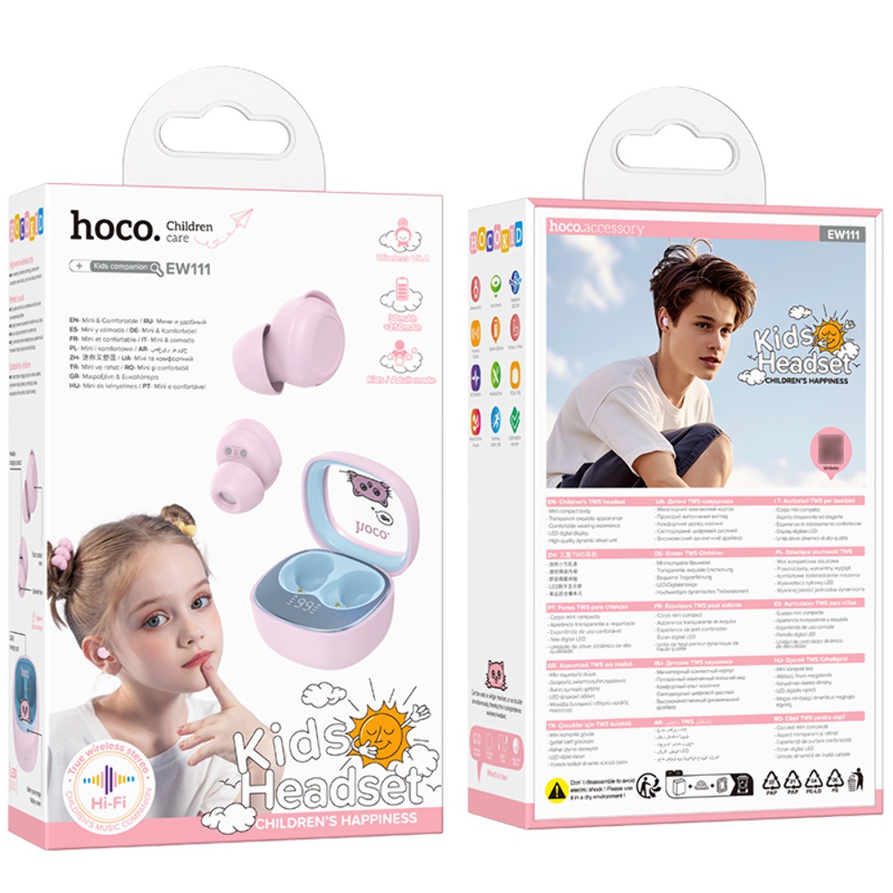 Беспроводные TWS наушники Hoco EW111 вакуумные детские pink