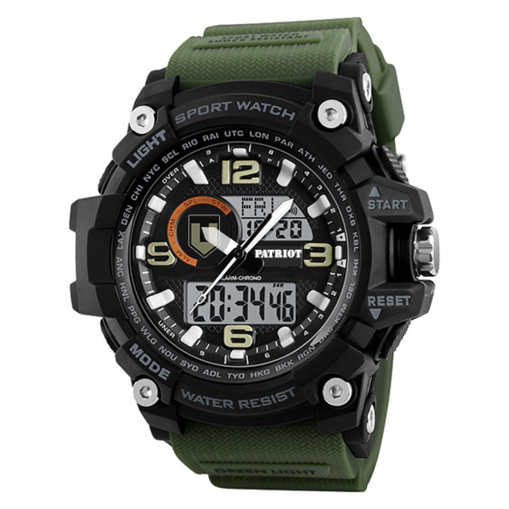 Годинник наручний Patriot 012AGTRO ТРО Чорні з зеленим + Коробка