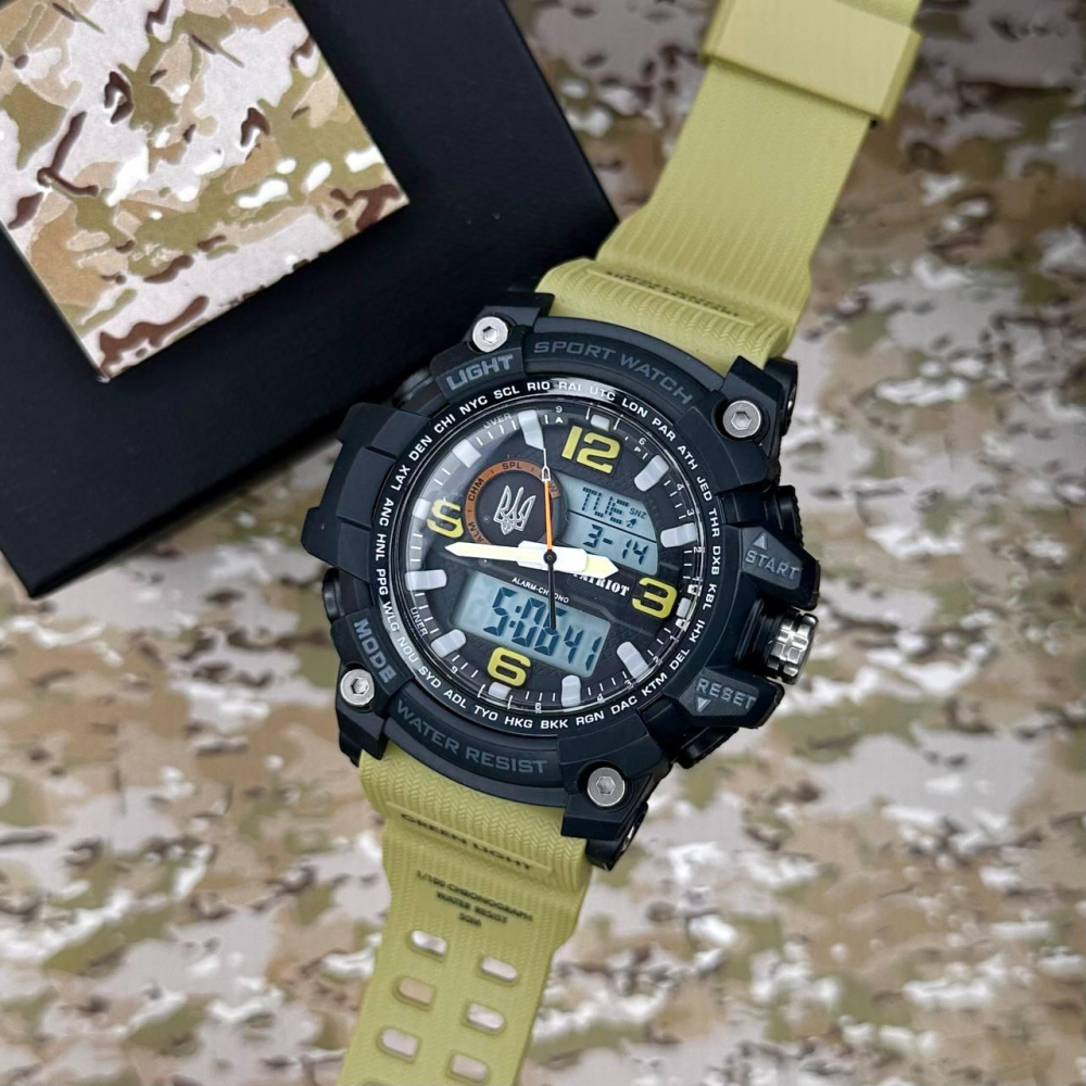 Годинник наручний Patriot 012BKKHUASI Тризуб срібло Чорні з хакі. + Коробка