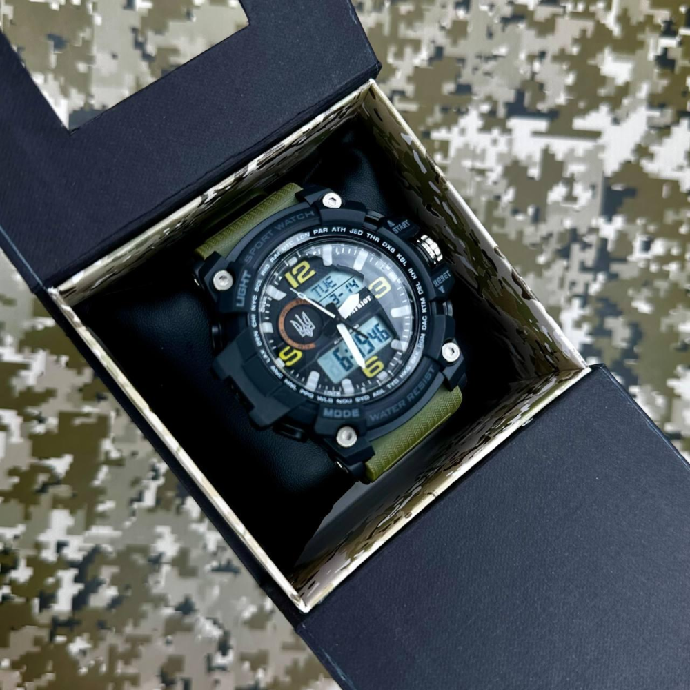 Годинник наручний Patriot 012AGUASI Тризуб срібло Чорні з зеленим + Коробка.