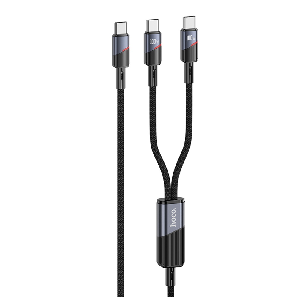 Кабель Hoco U139 2в1 Type-C to Type-C/ Type-C PD 100W 1.2m black