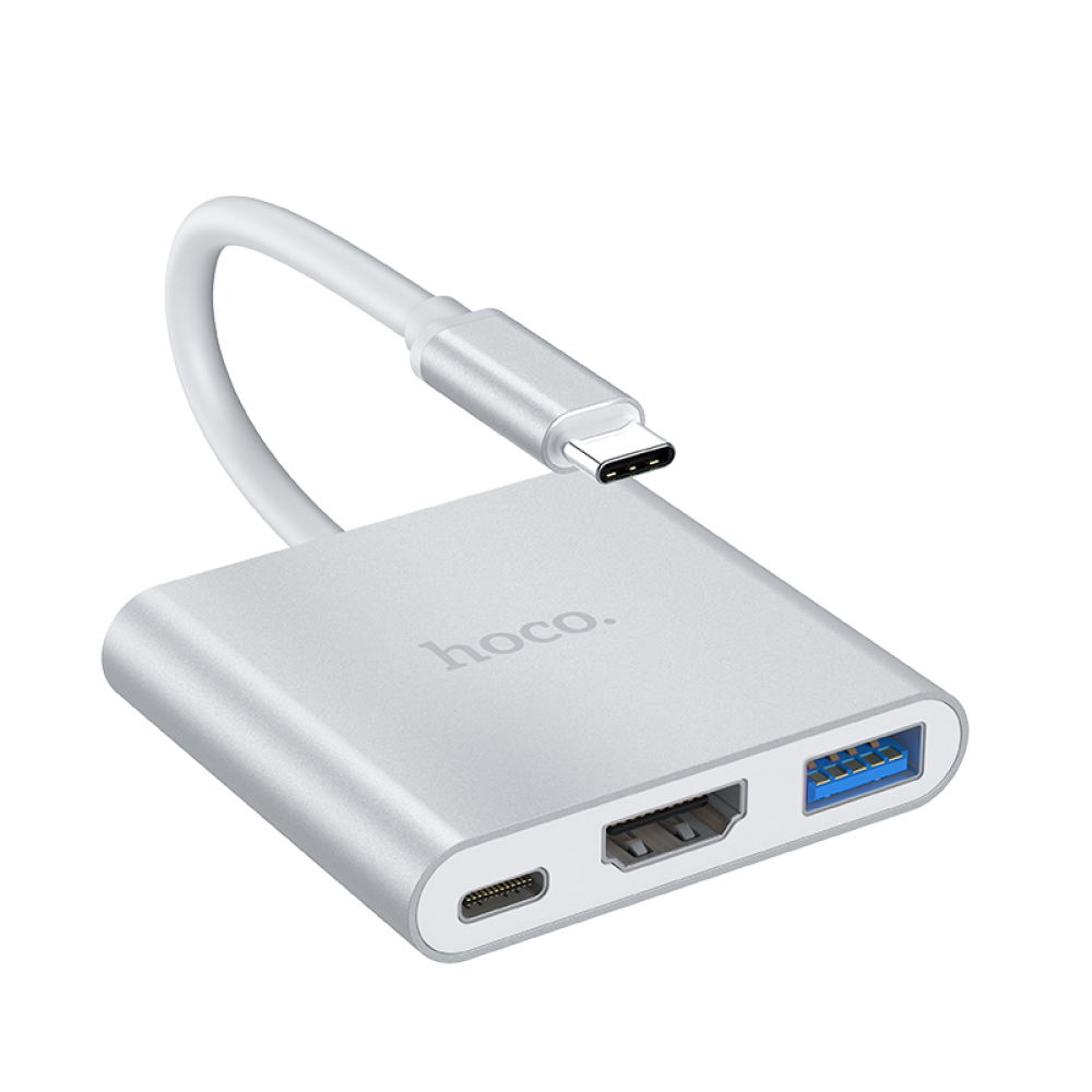 Мультиадаптер хаб Hoco HB14 Type-C to USB3.0+HDMI+PD серебристый