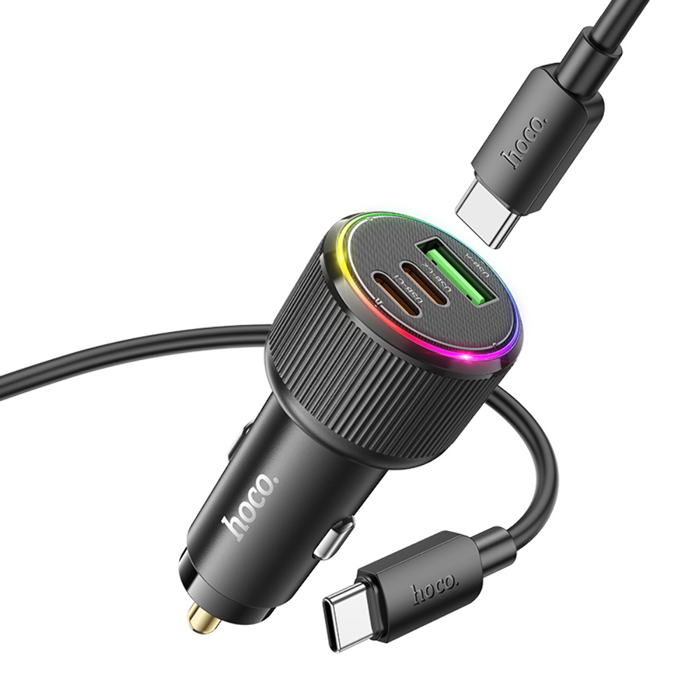 Автомобильное зарядное устройство Hoco NZ17 USB/ 2 Type-C PD 75W black + кабель Type-C to Type-C