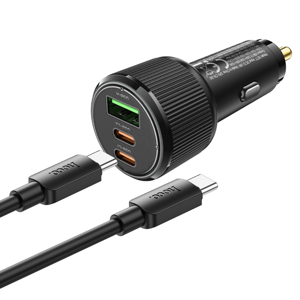 Автомобильное зарядное устройство Hoco NZ17 USB/ 2 Type-C PD 75W black + кабель Type-C to Type-C