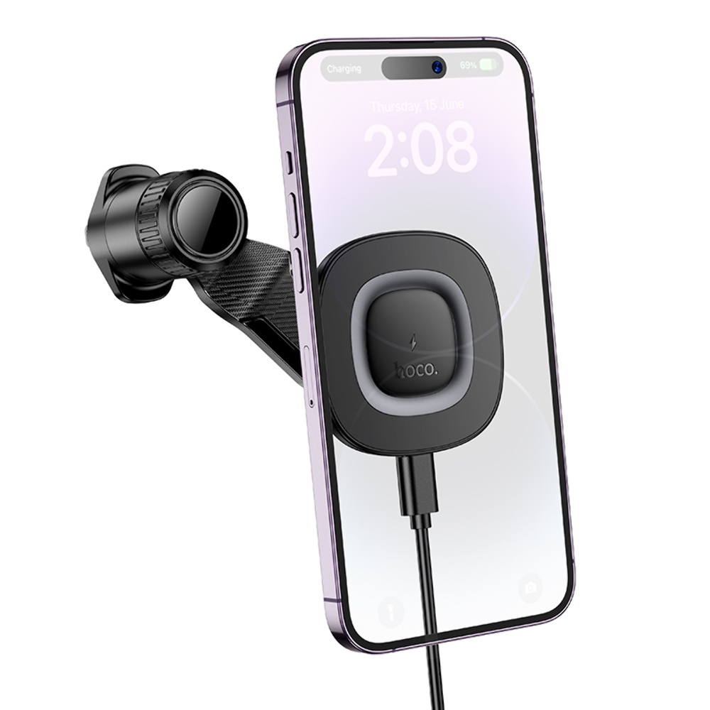 Автодержатель Hoco HW30 магнитный с беспроводной зарядкой 15W black metal gray