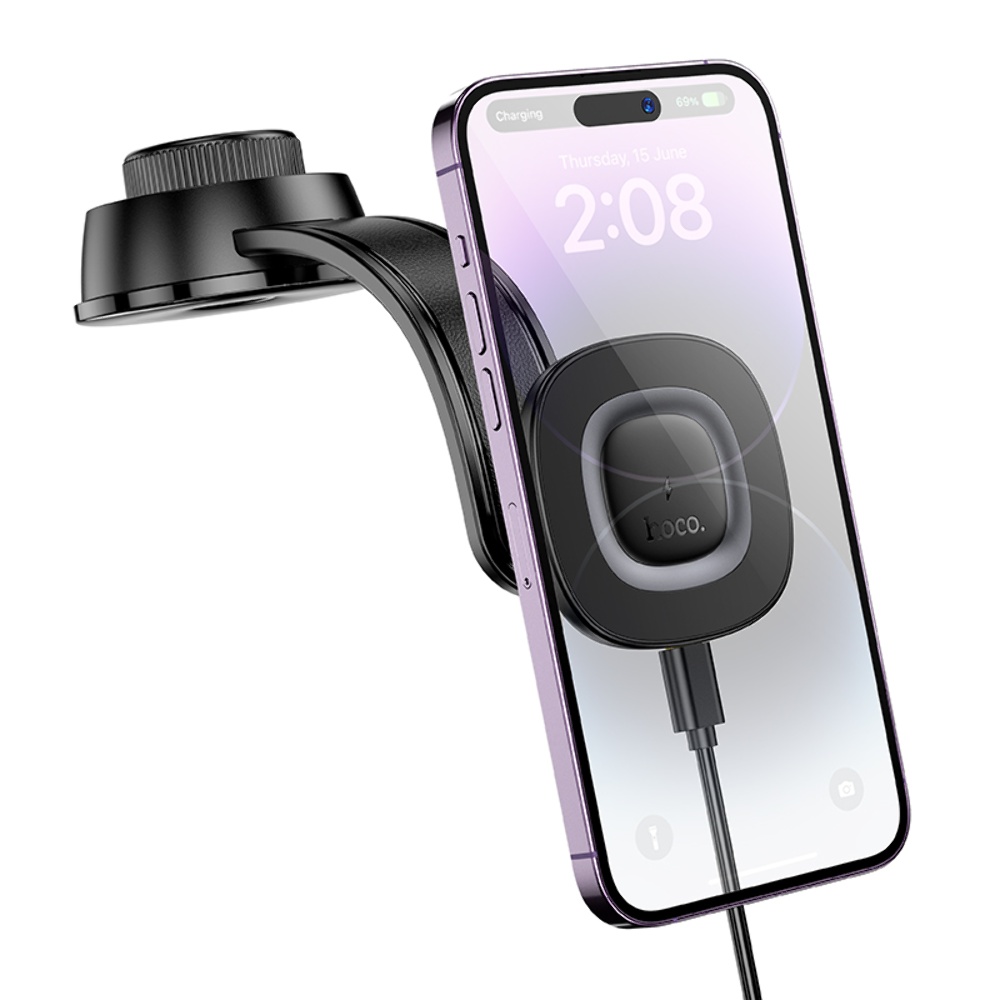 Автодержатель Hoco HW31 магнитный с беспроводной зарядкой 15W black metal gray