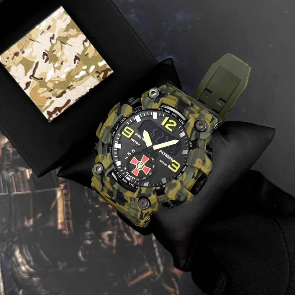 Годинник наручний Patriot 003CMGRSU ЗСУ Зелений камуфляж + Коробка.
